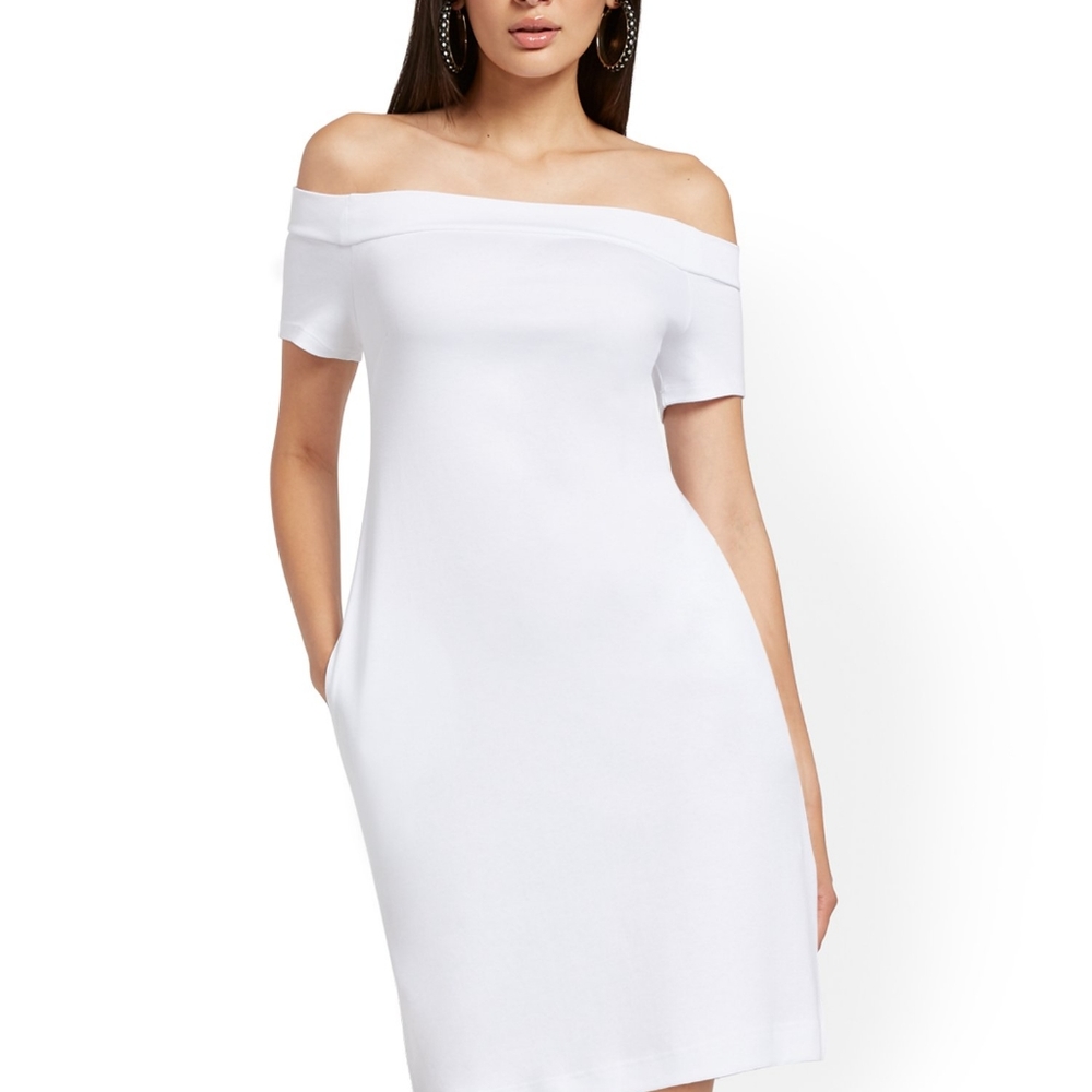 White off the shoulder tee dress